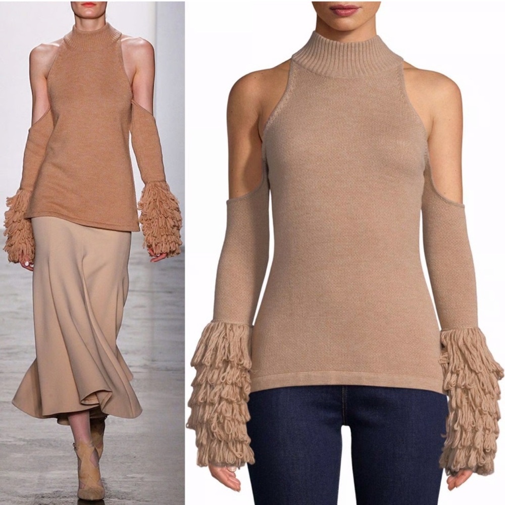 Jonathan Simkhai Cold Shoulder Sweater with Textured Sleeves